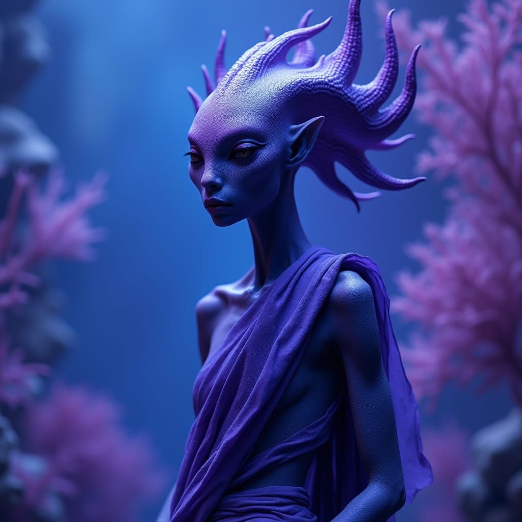 Futuristic Alien Model in Indigo Sari