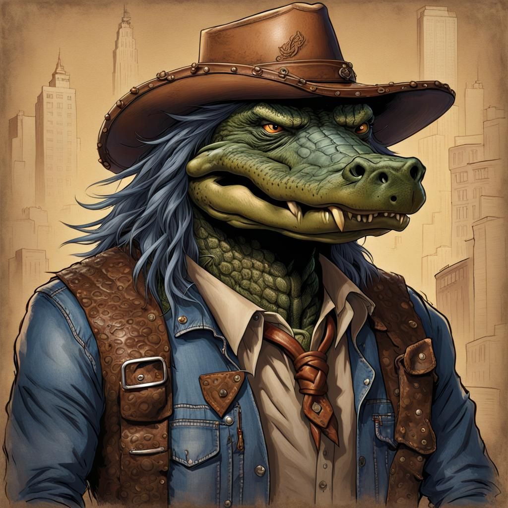 Rugged Gator: Detailed Matte Painting of Urban Chaos