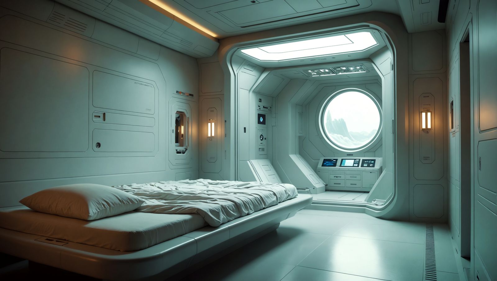 Newly Built Spaceship Room: Cinematic Film Still