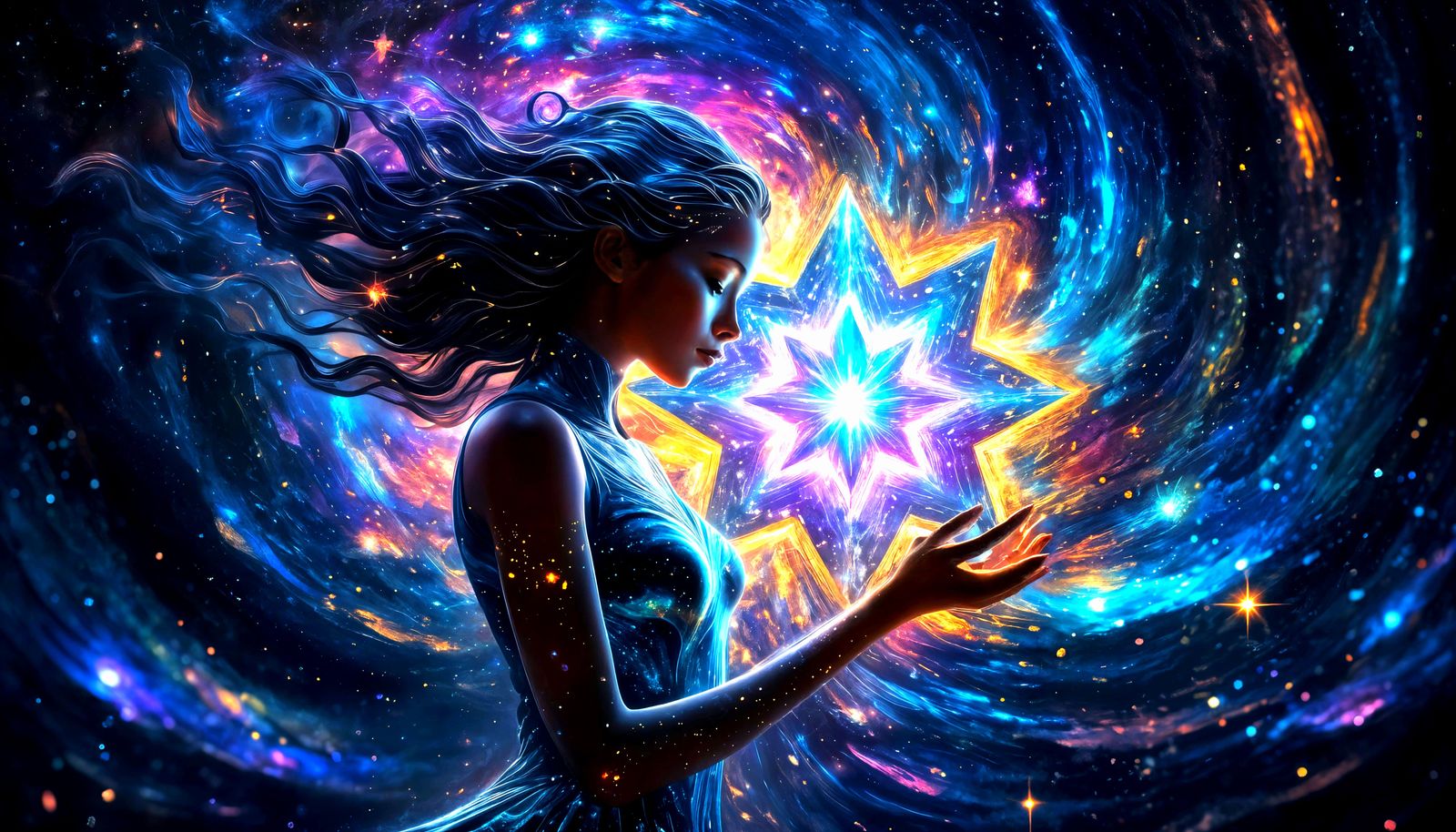 Cosmic Woman Creates a Star: Astral Illustration