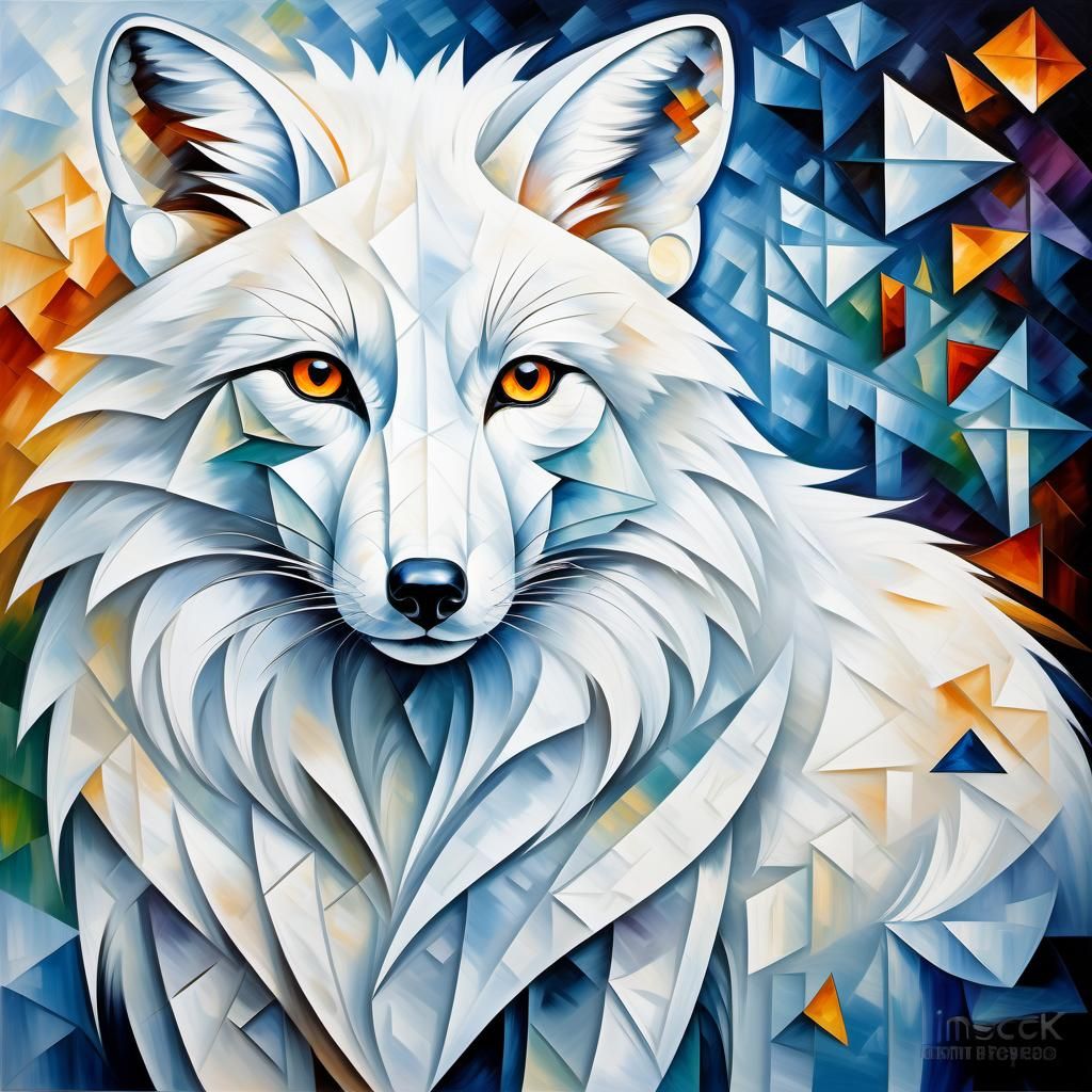 White Fox in Cubist Style with Geometric Shapes