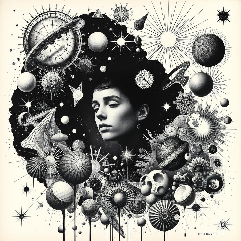 Surreal Dada Collage of Celestial Bodies and Portrait