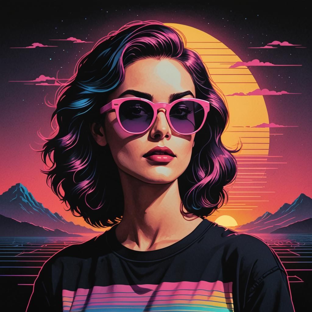 Synth Wave Femme Fatale Retro T-Shirt Design