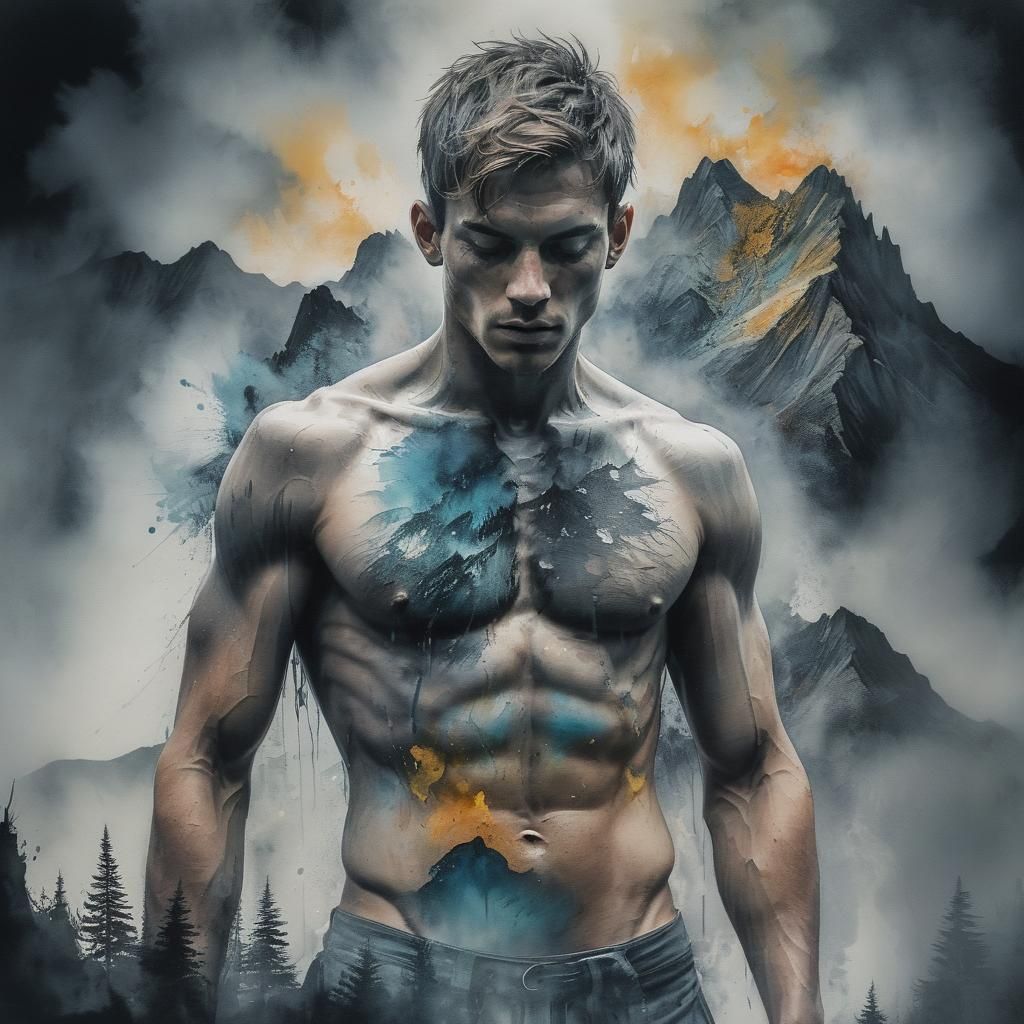 Double Exposure: Misty Mountains and Mysterious Man