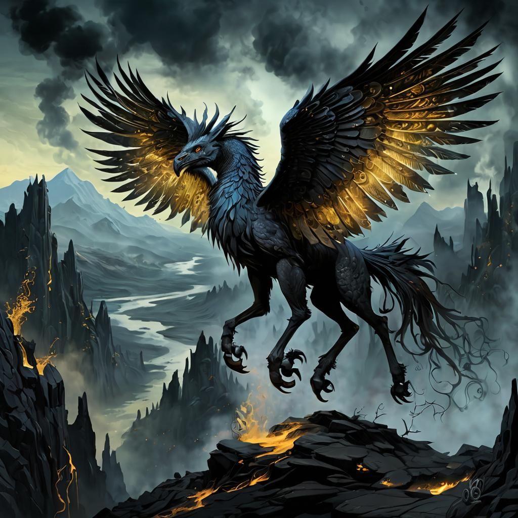 Shadow Hippogriff in a Nightmare Landscape