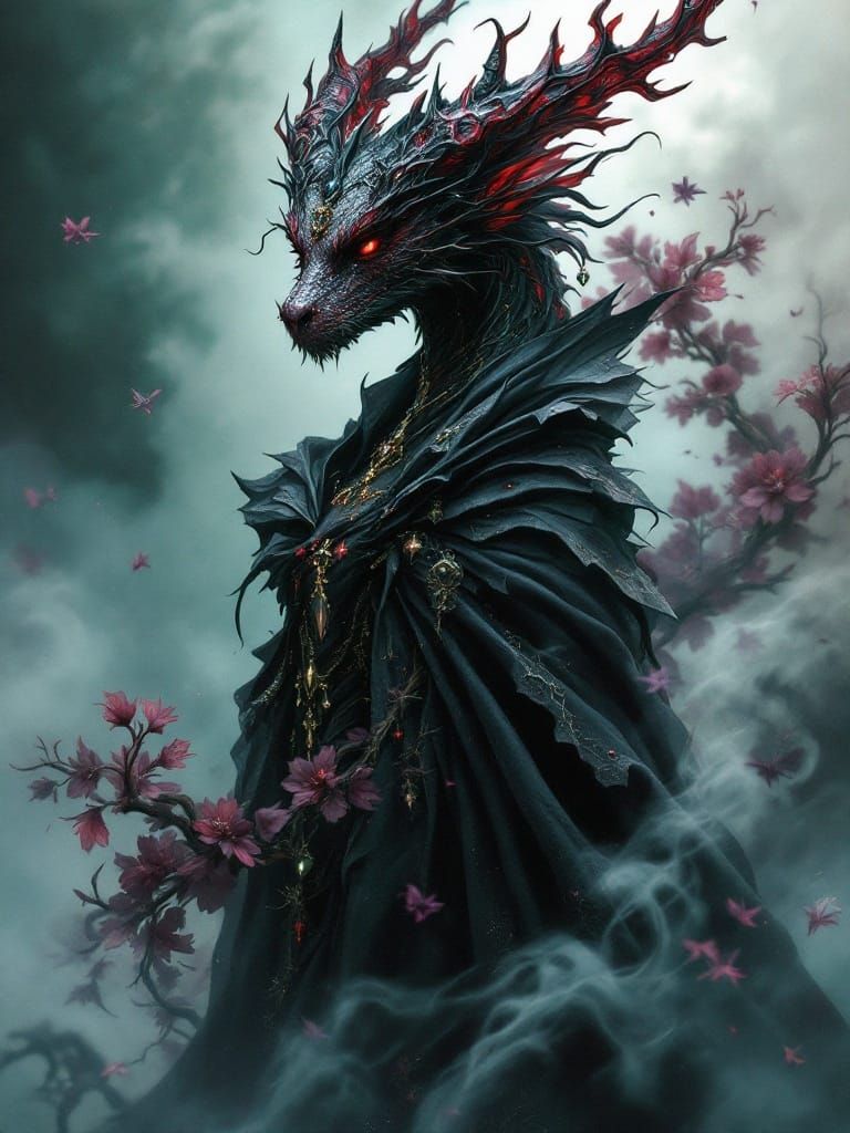 Gothic Dragon with Victorian Jewelry in Dreamlike Setting