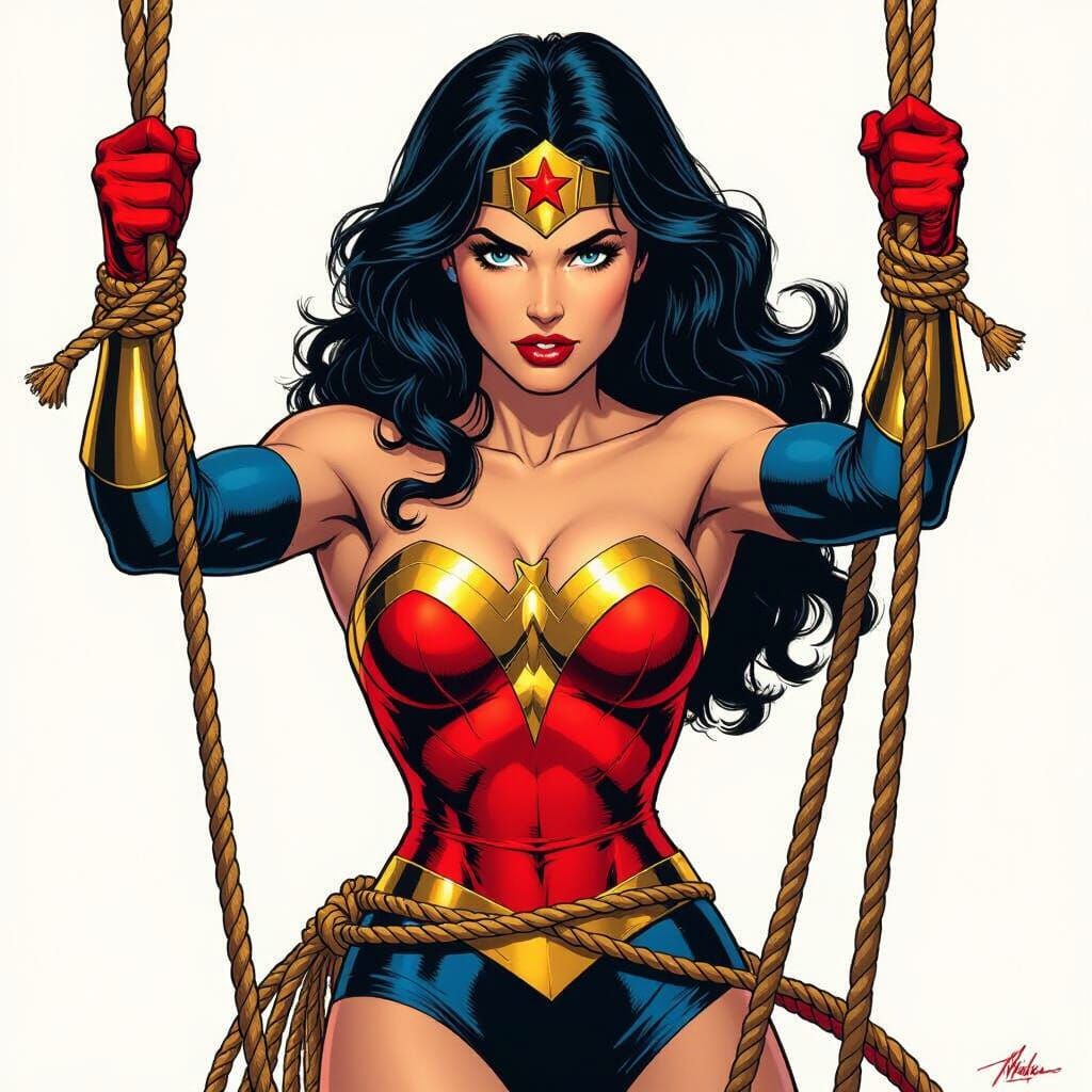 Wonder Woman Tied Up in Dramatic Comic Book Style