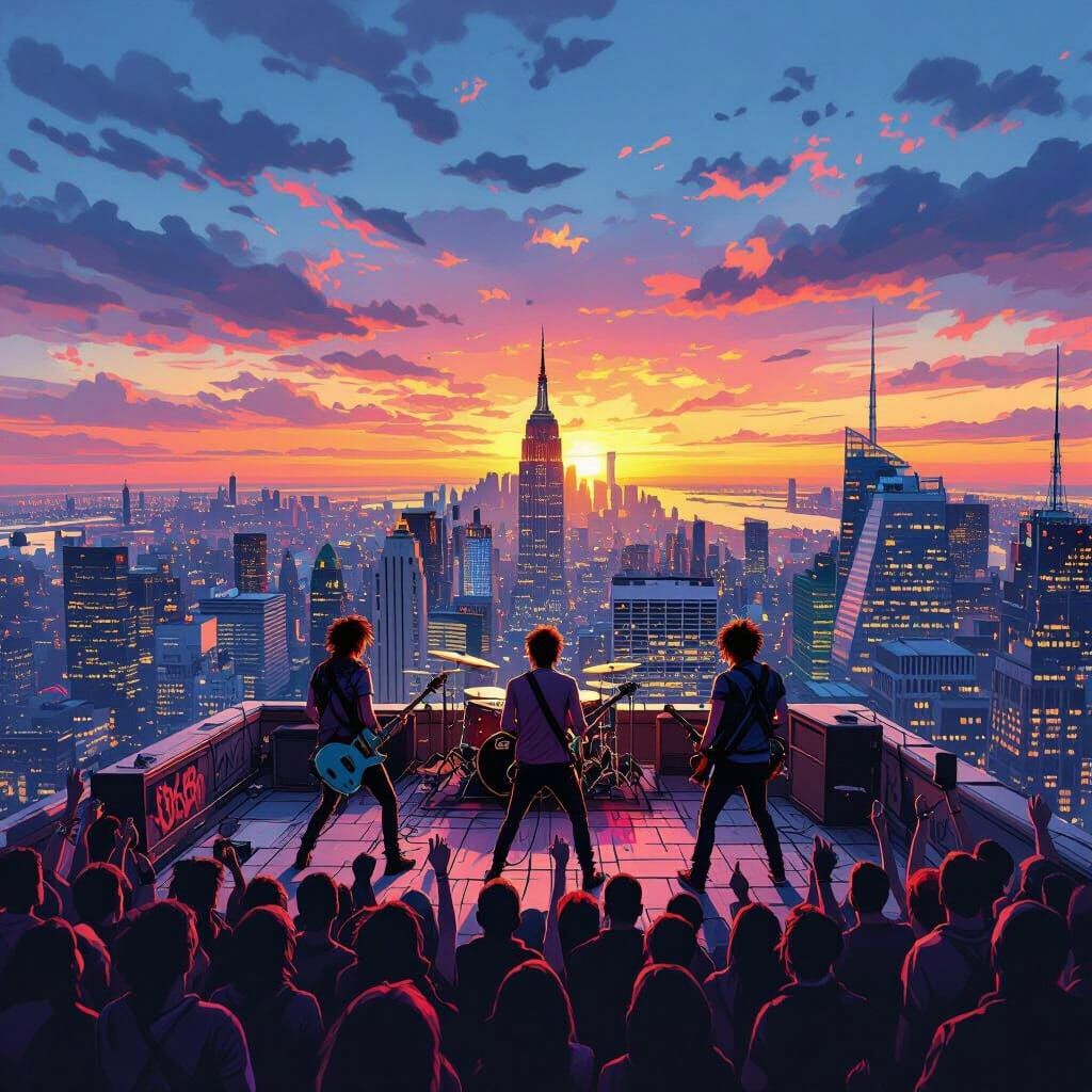 Rooftop Punk Rock Concert Overlooking NYC in Graffiti Art St...