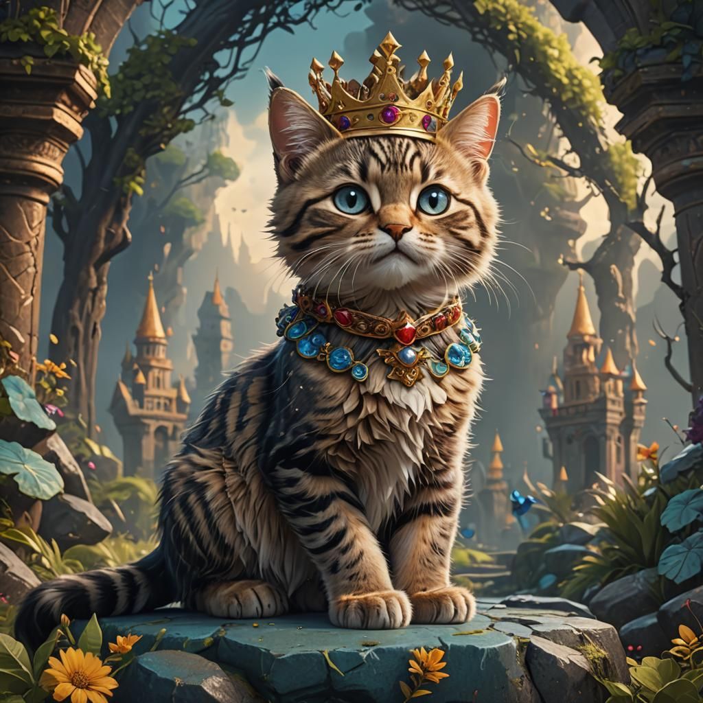 Crowned Tabby Kitten: Detailed Fantasy Art