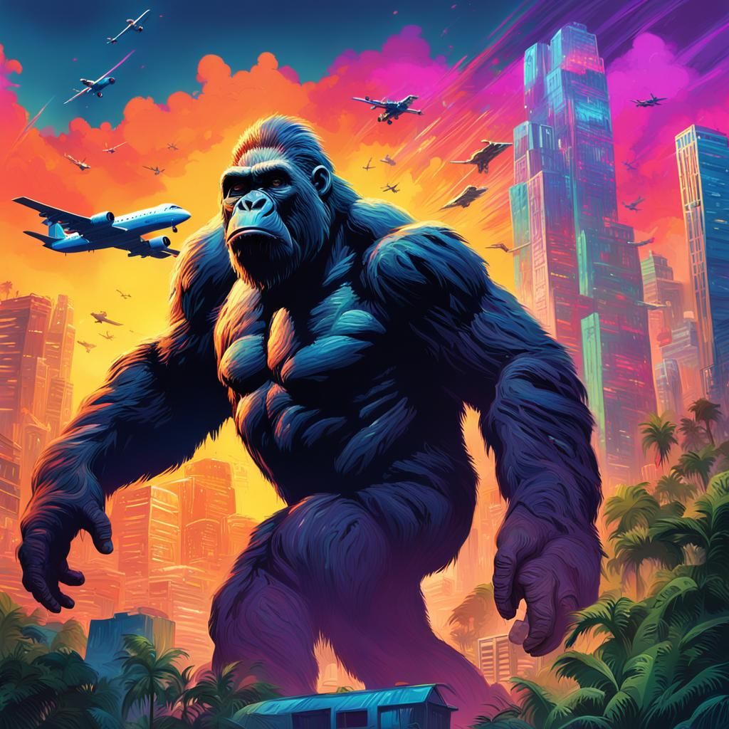 King Kong Portrait in Neon Apocalypse