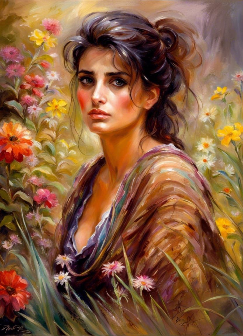 Woman in Flower Garden as Impressionist Painting