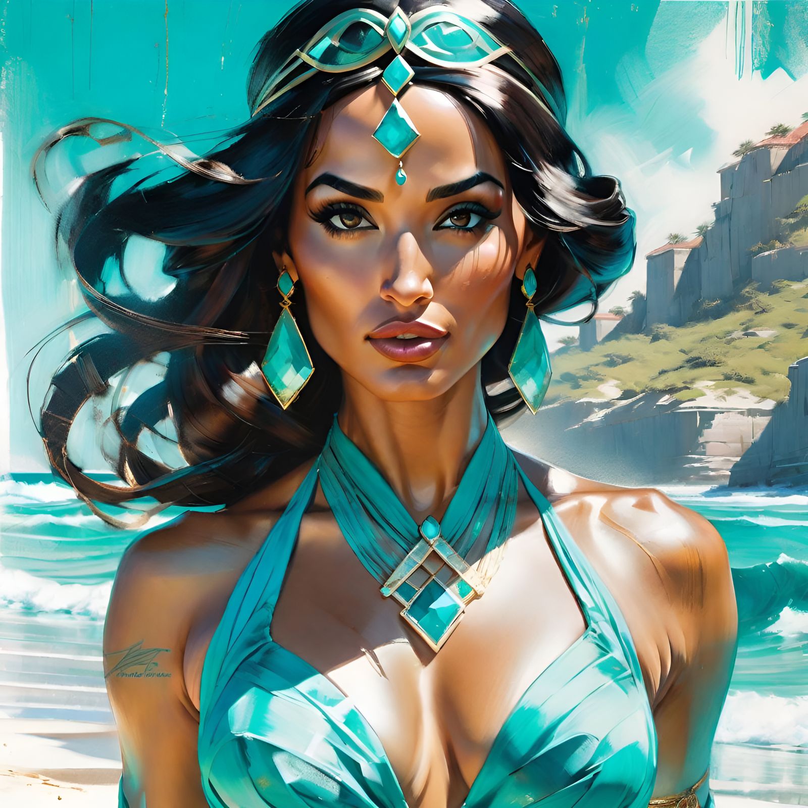 Princess Jasmine Portrait in Renaissance Pin-Up Style