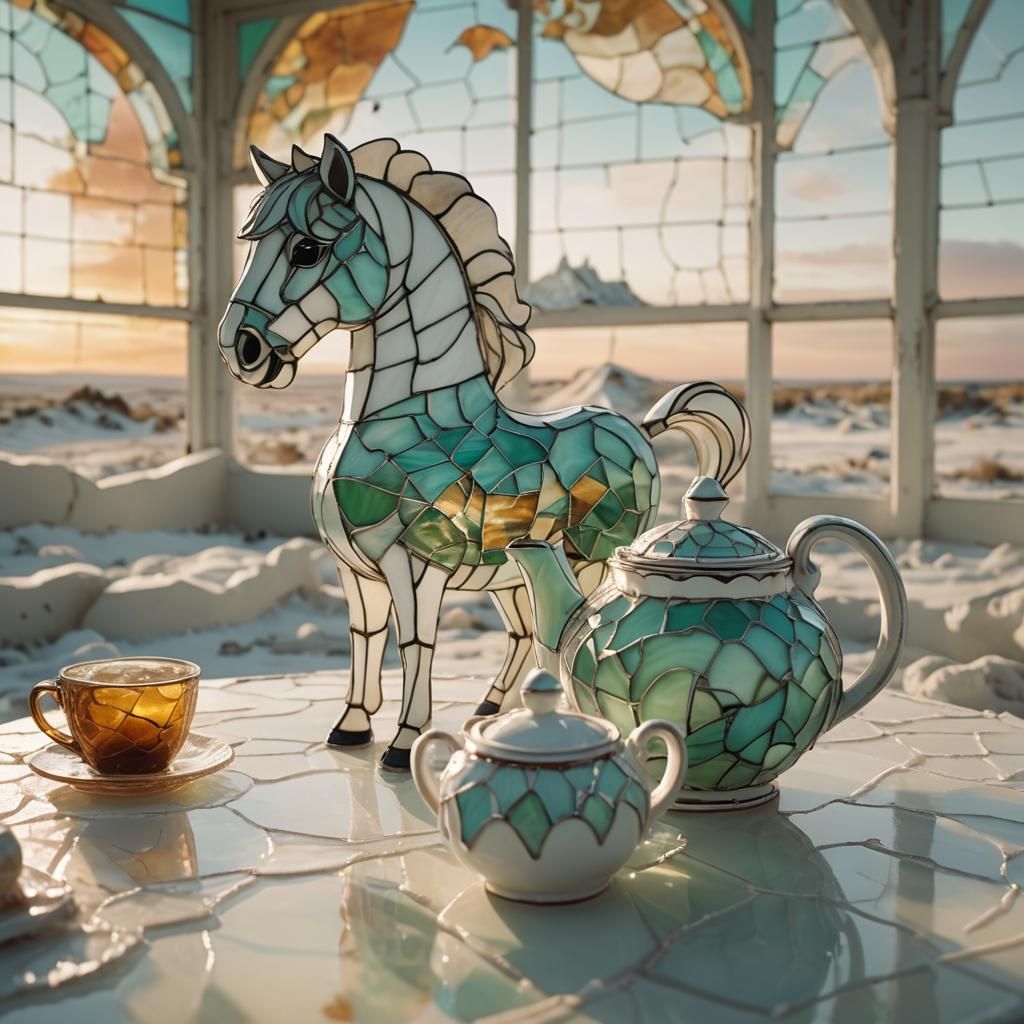 Stained Glass Pony in Wasteland, Cinematic Film Still