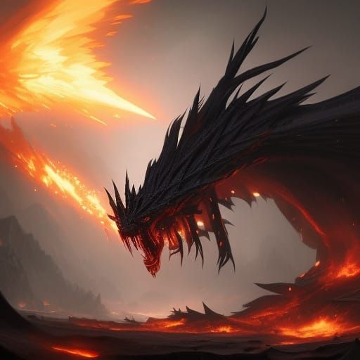 Fiery Black Dragon in Dark Fantasy Art Style