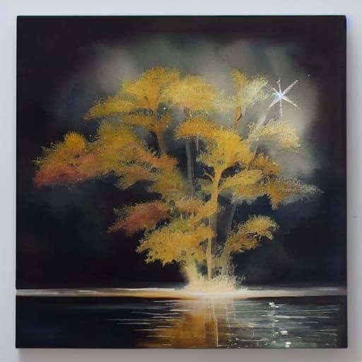 Mystical Moonlight Landscape in Watercolor