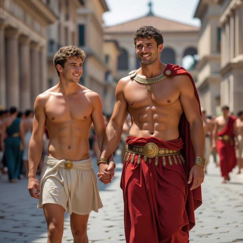 Emperor Nero and Lover Walking in Ancient Rome