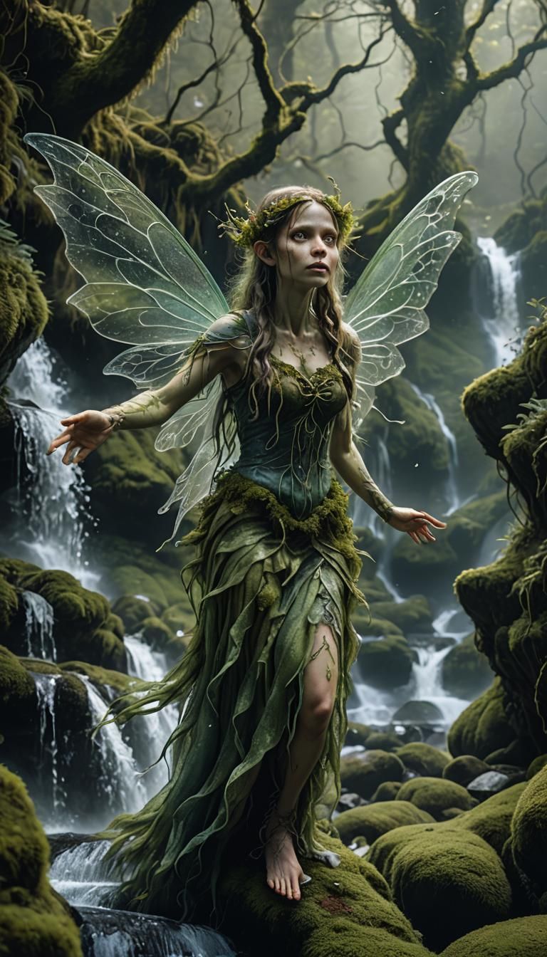Haunting Fairy in Mystical Landscape: Hyperrealistic HDR Pho...