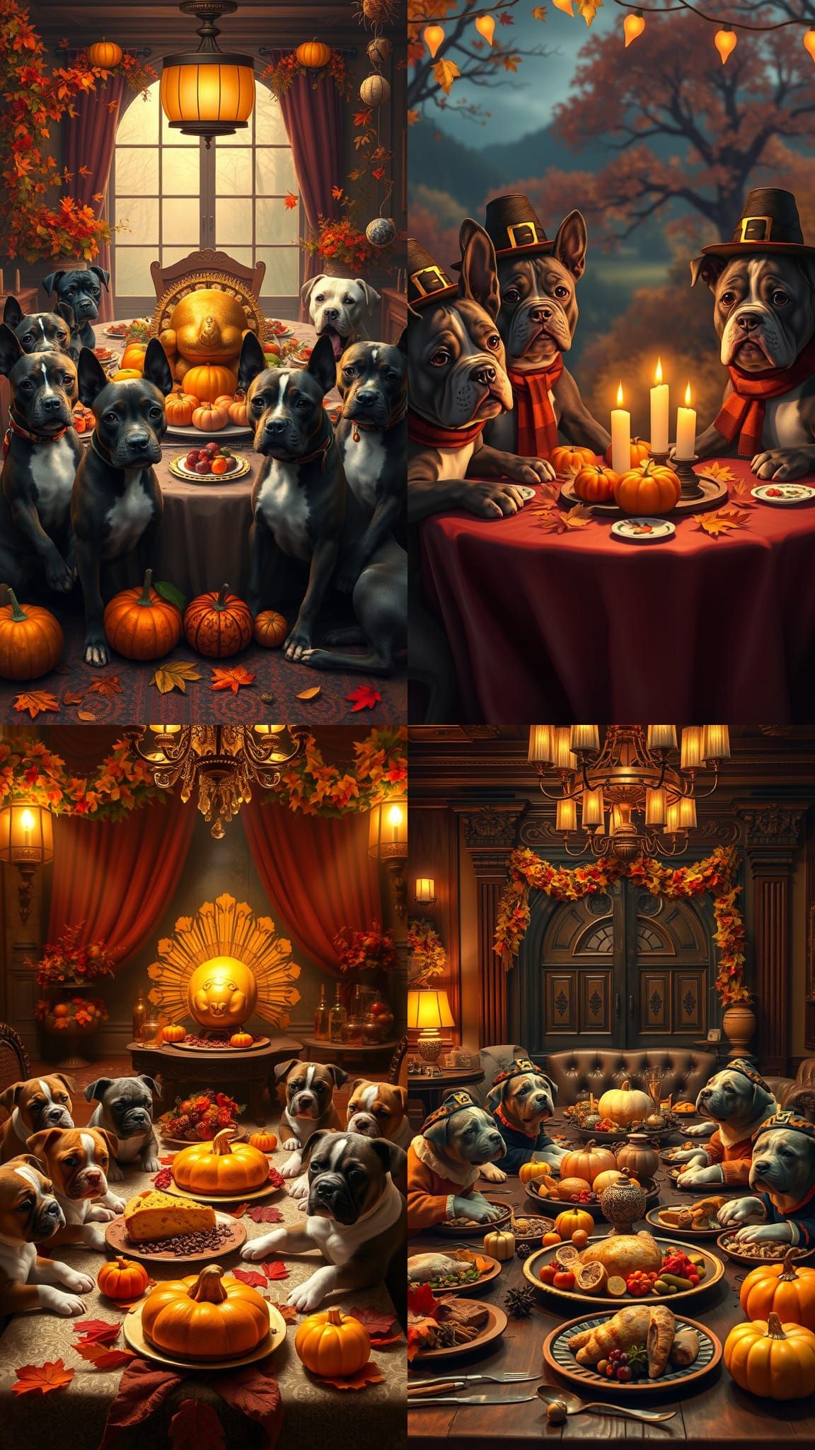Thanksgiving Feast with Pitbull Puppies, Matte Painting