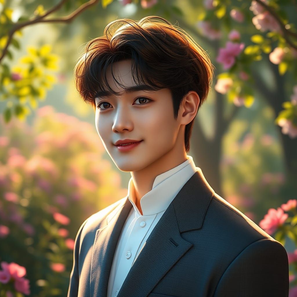 Elegant Figure in Lush Garden, Digital Art