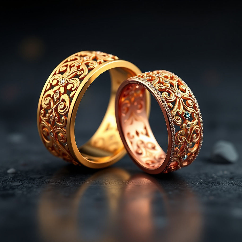 Filigree Wedding Rings in Gold: Matching Set