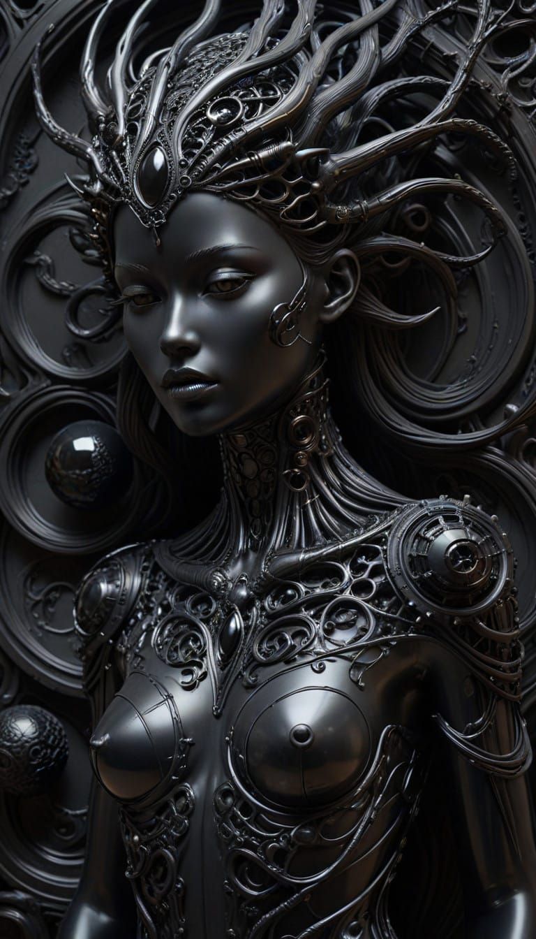 Surreal Digital Goddess in Dark, Organic Forms