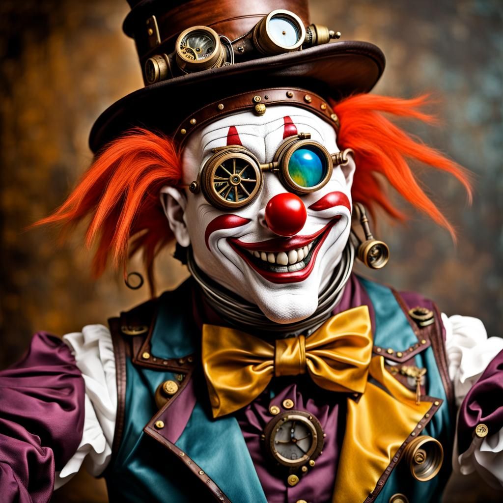 Steampunk Clown Dancing with Engine
