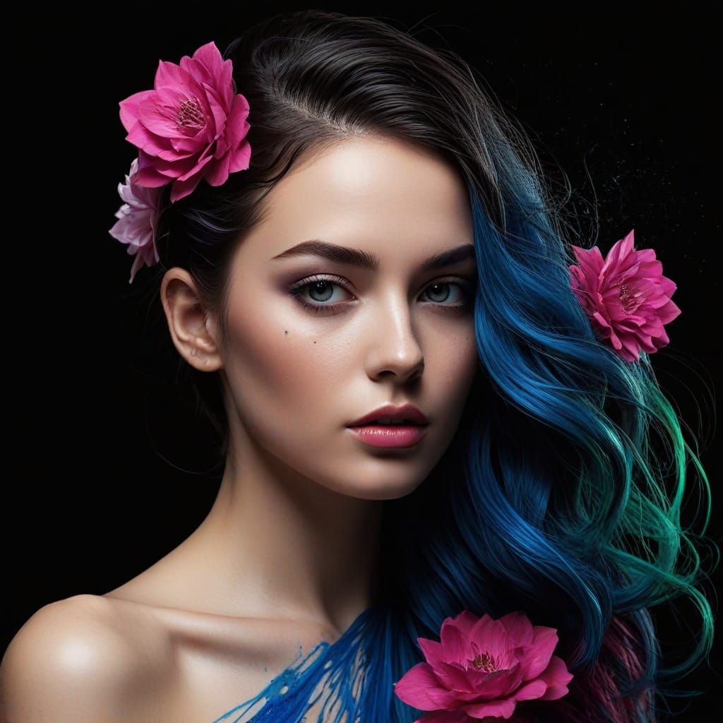 Surreal Woman Portrait with Vibrant Colors