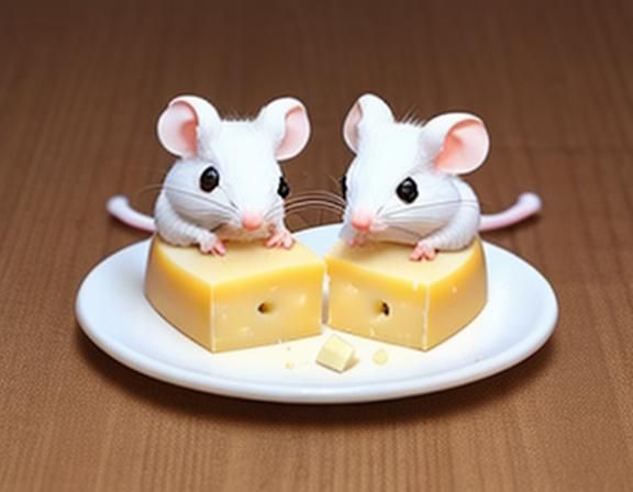 Cute Tiny White Mice Eating Cheese