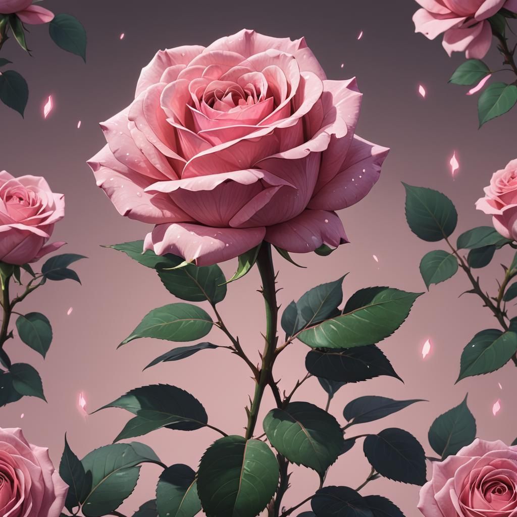 Solo Pink Rose in Anime Style