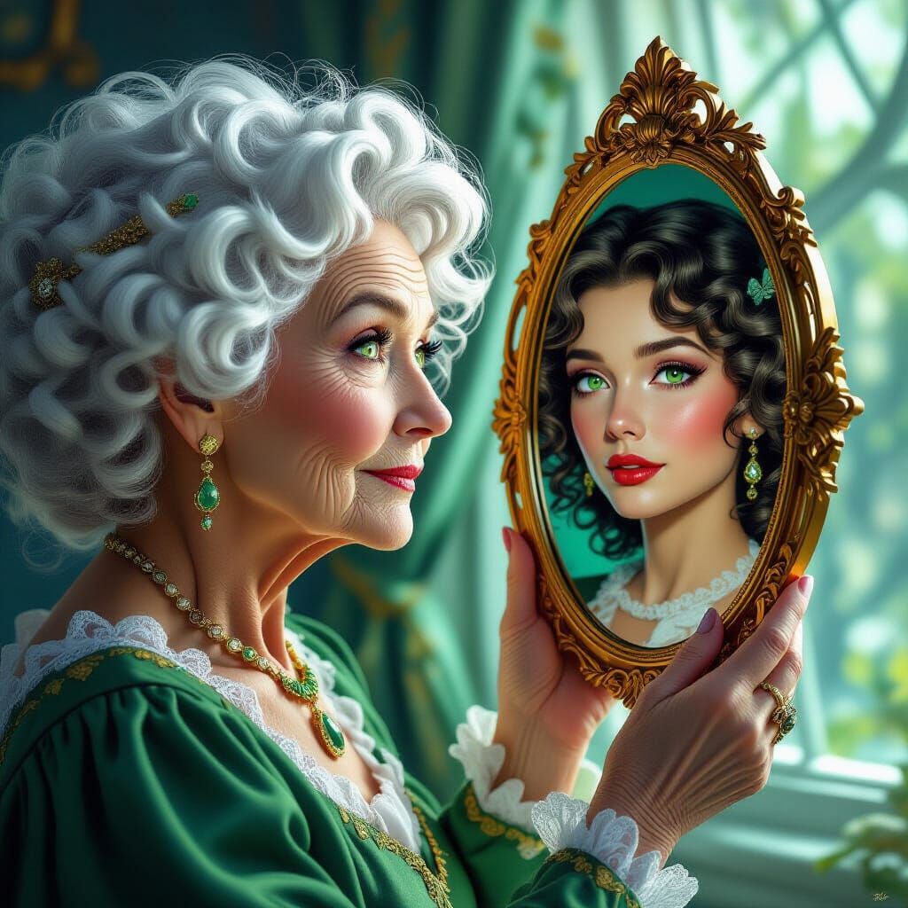 Mystical Reflection: Elderly Woman's Dreamlike Portrait