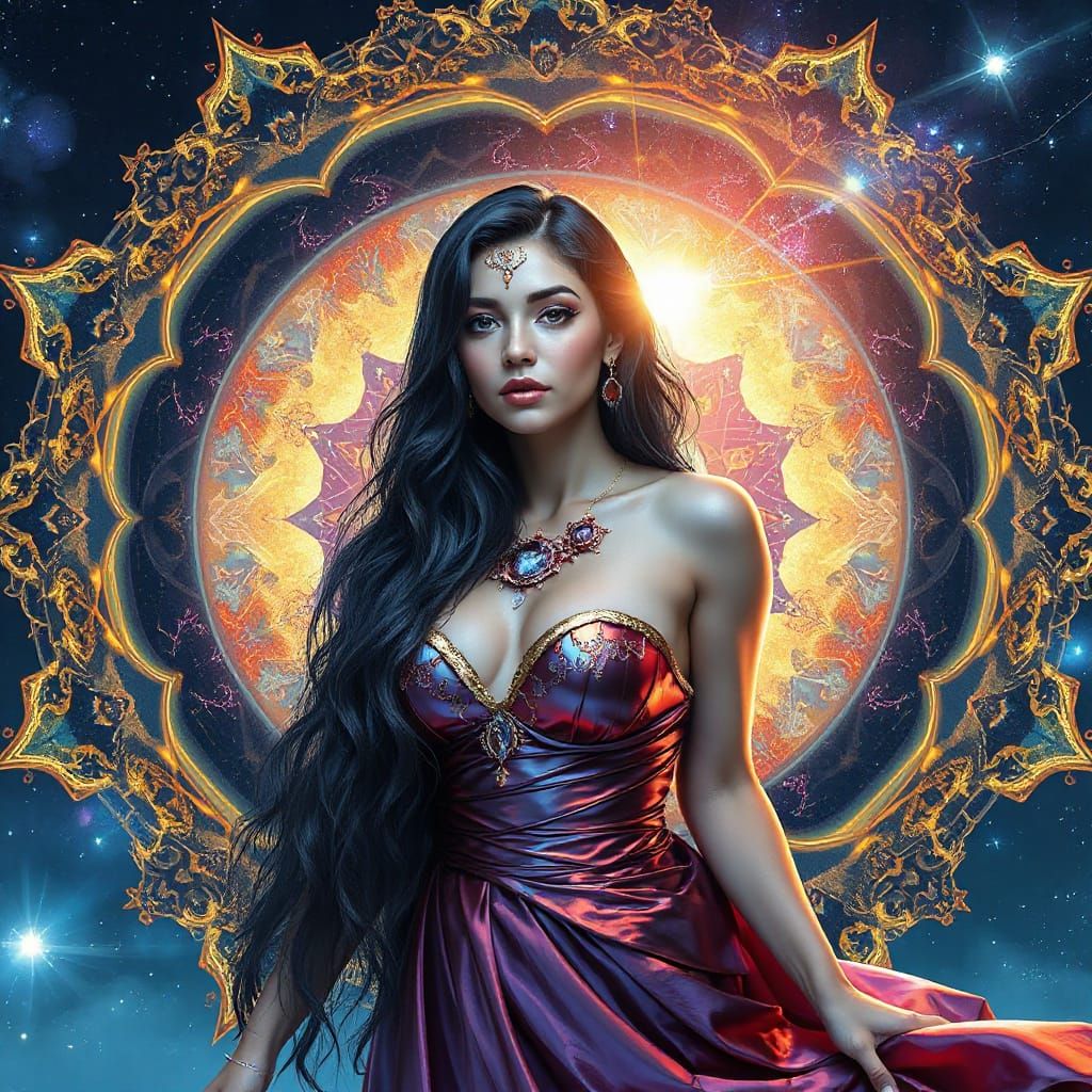 Celestial Goddess with Chrome Skin in Digital Psychedelia