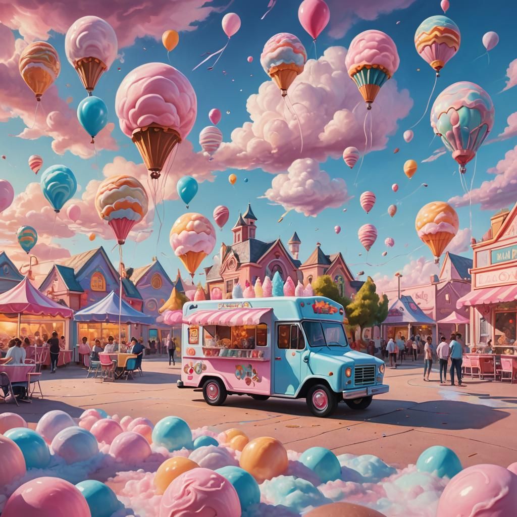 Ice Cream Truck in Pastel Surreal Cotton Candy Park