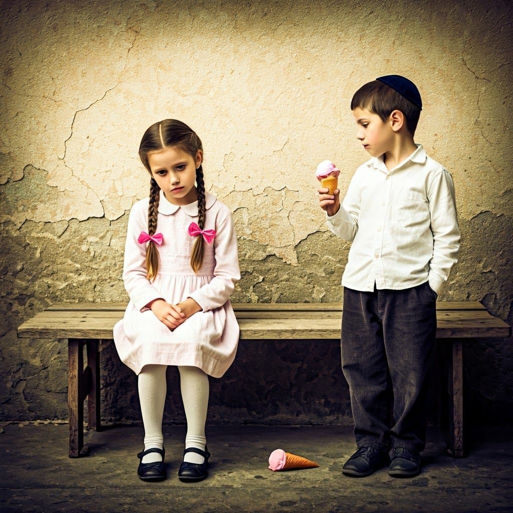 Vintage Scene of Haredi Children's Emotional Moment