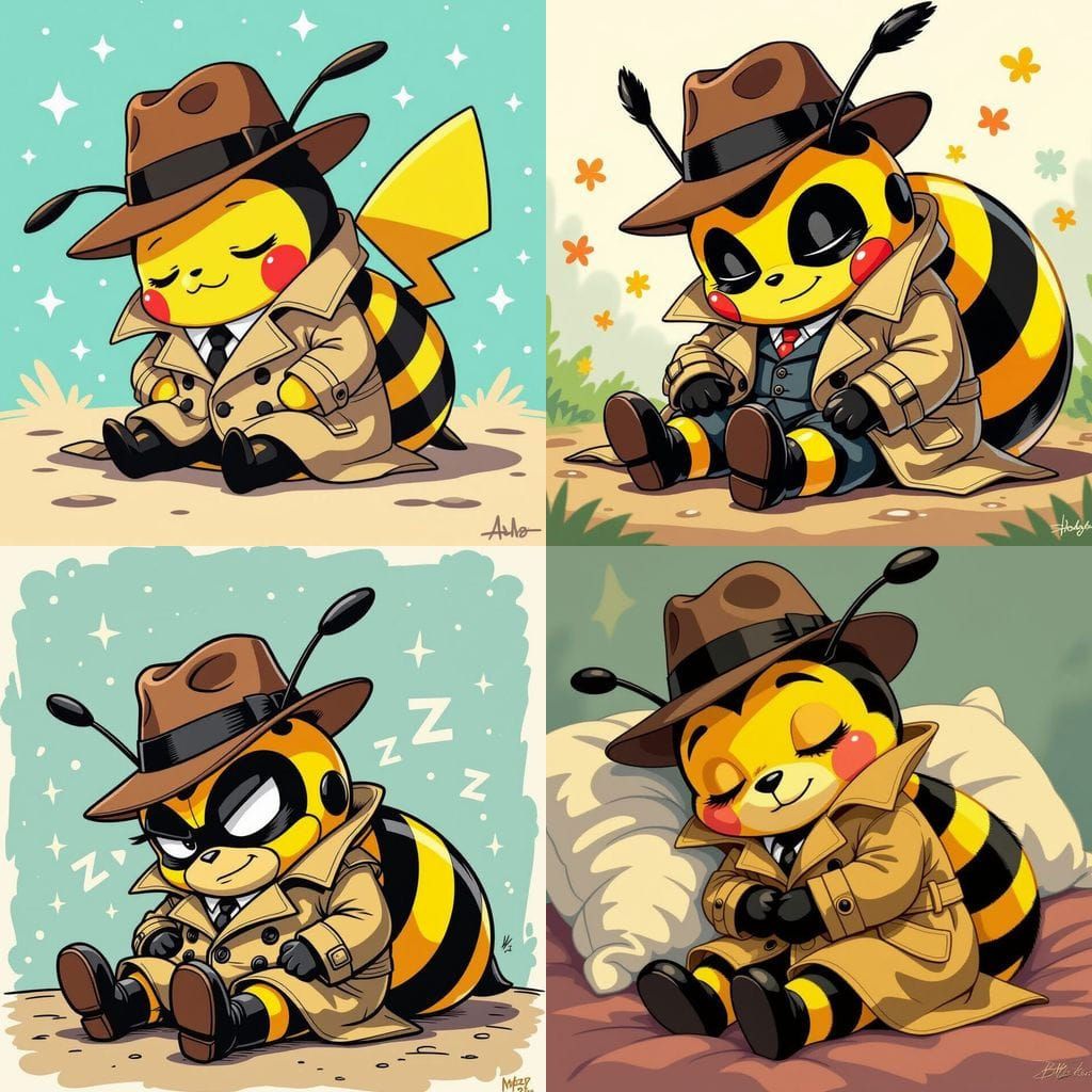 Cartoon Bumblebee Detective Taking a Nap