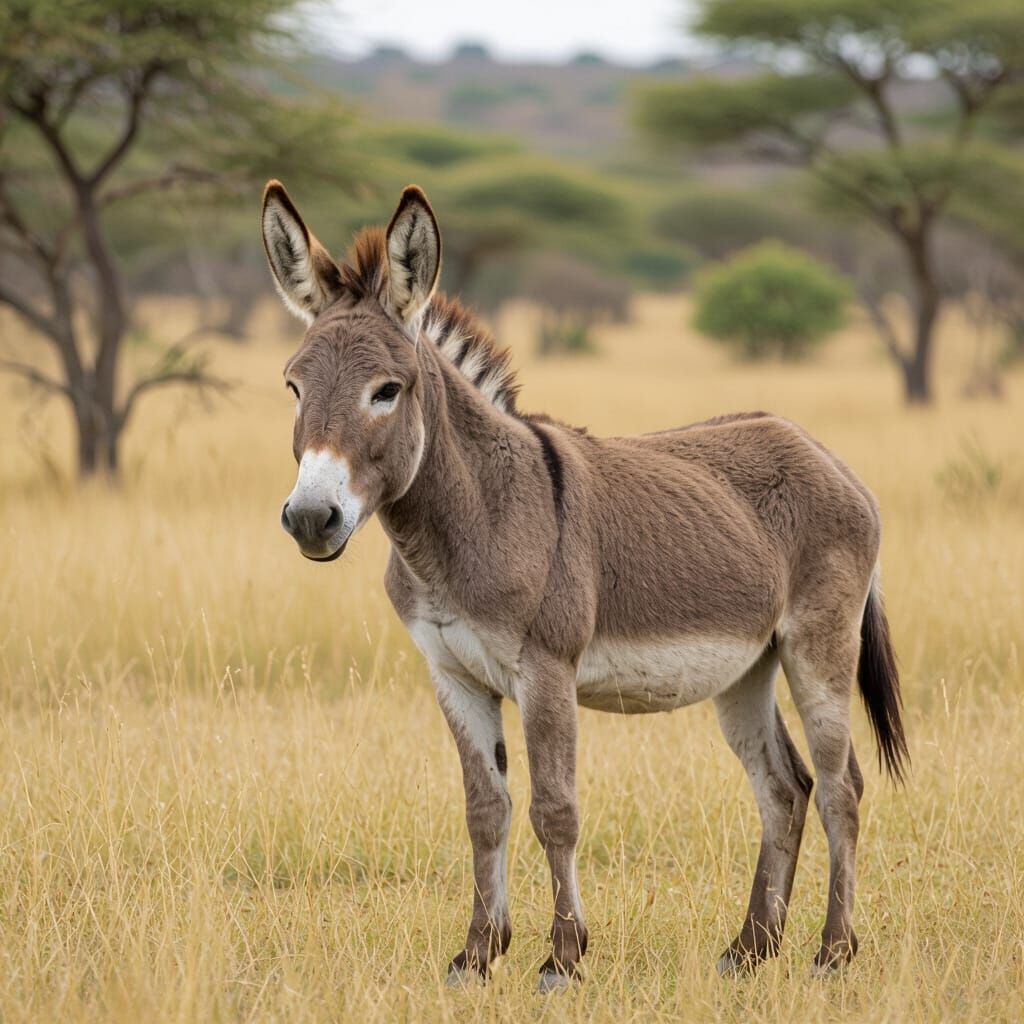 Donkey Standing in a Grassy Field