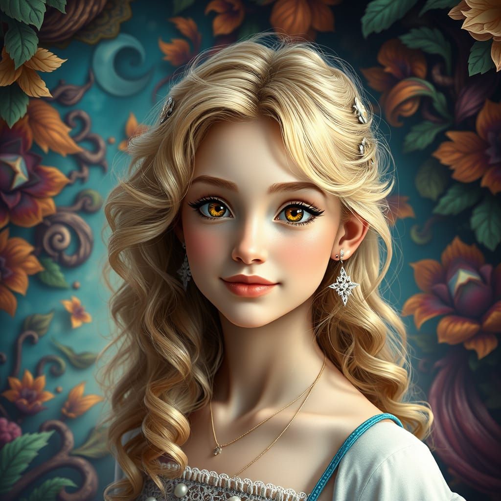 Enchanting Fantasy Girl with Preppy Curly Blonde Hair