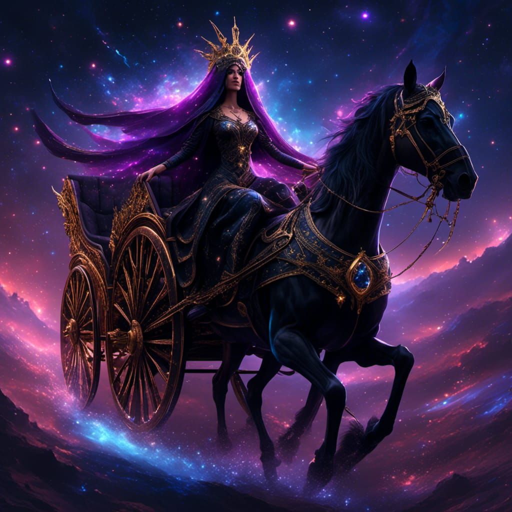 Goddess Nyx Rides Starry Chariot: Fantasy Concept Art