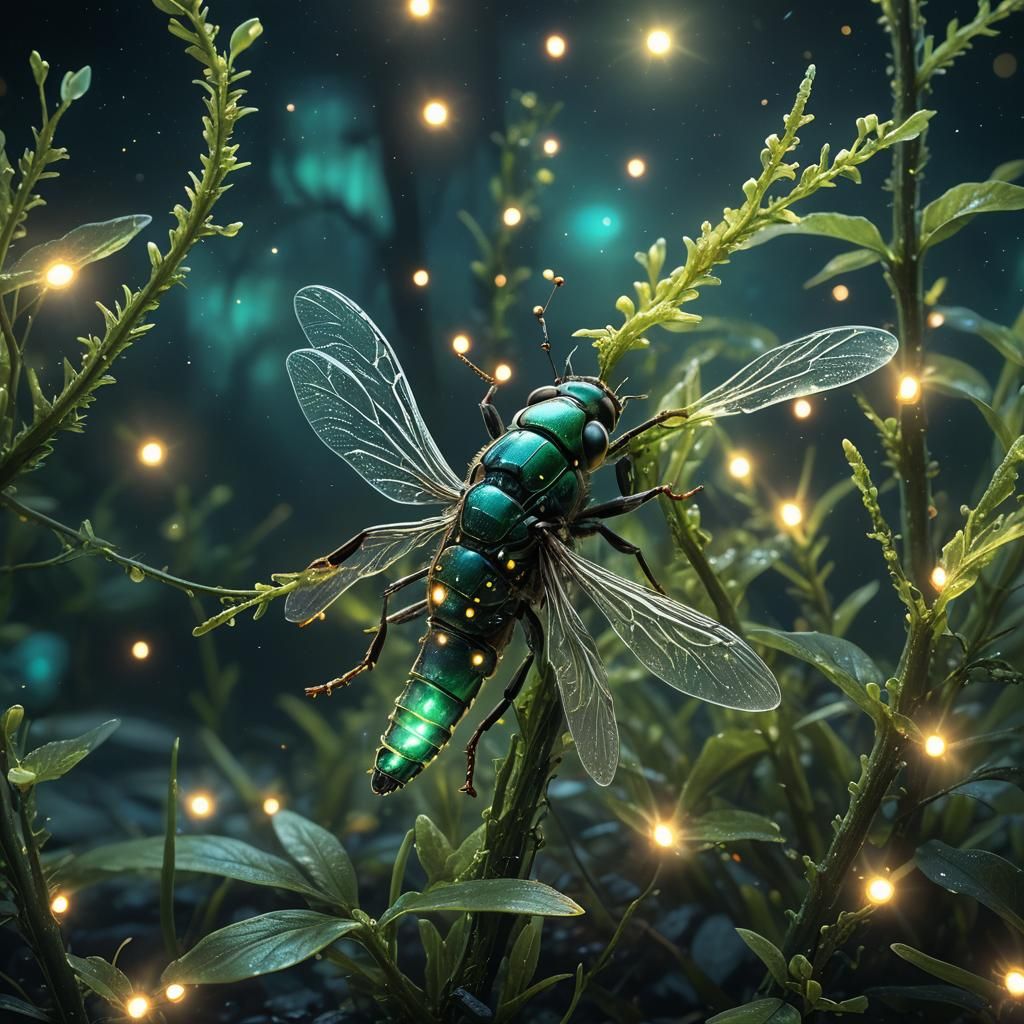 Firefly Bioluminescence Macro Photography in Natural Habitat