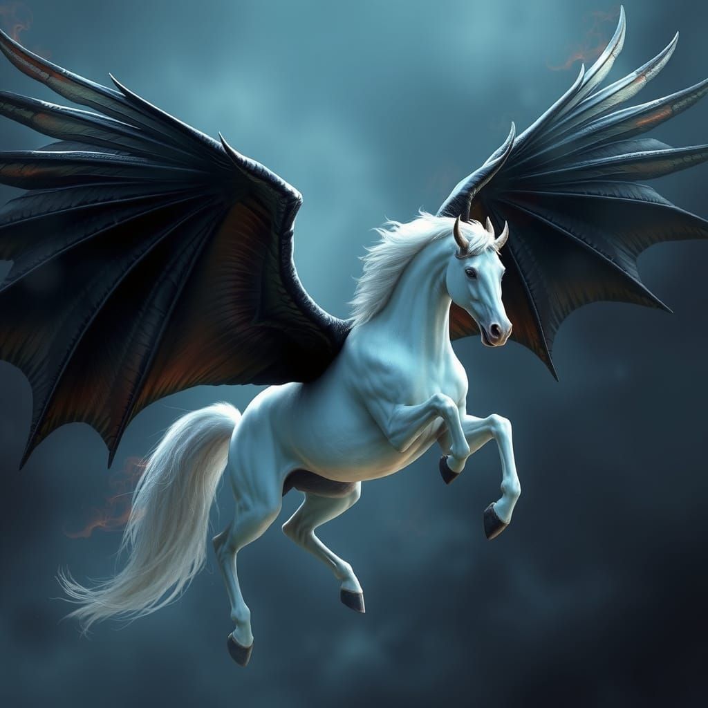 Majestic Demon Pegasus in Ethereal Flight