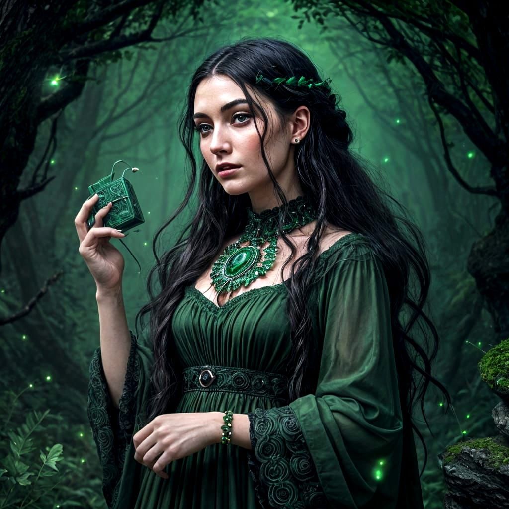 Beautiful Witch with Malachite Box, Detailed Matte Painting