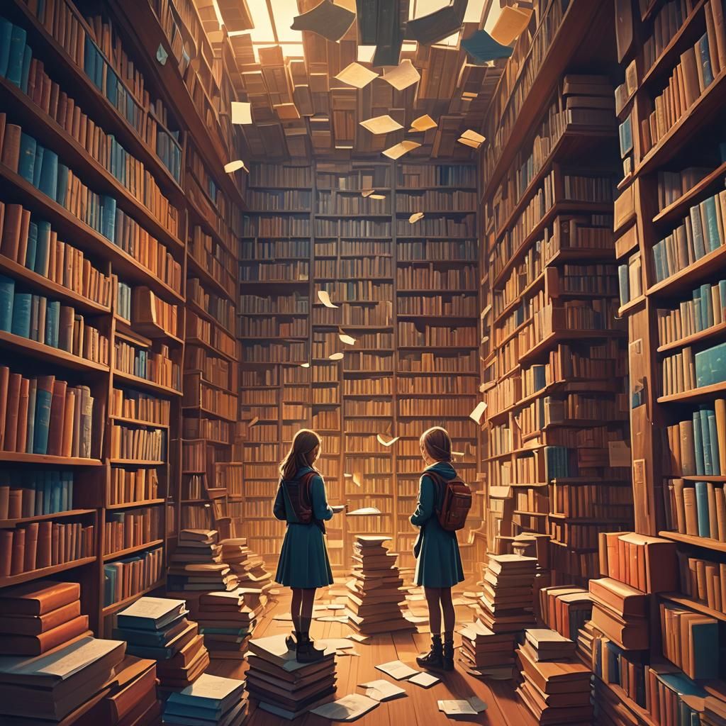 Dreamlike Library: Fantasy Concept Art in Golden Light