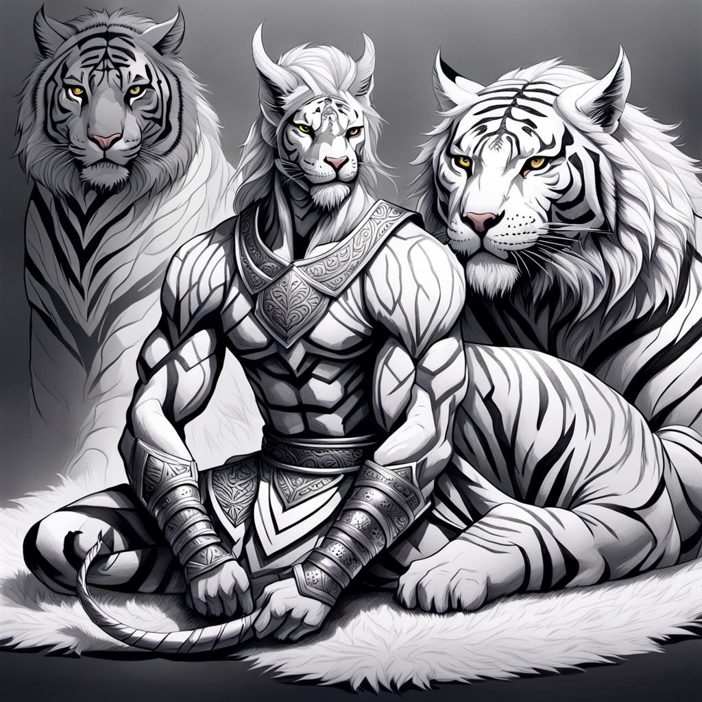 Nordic Warrior-Dragon Hybrid in Detailed Line Art