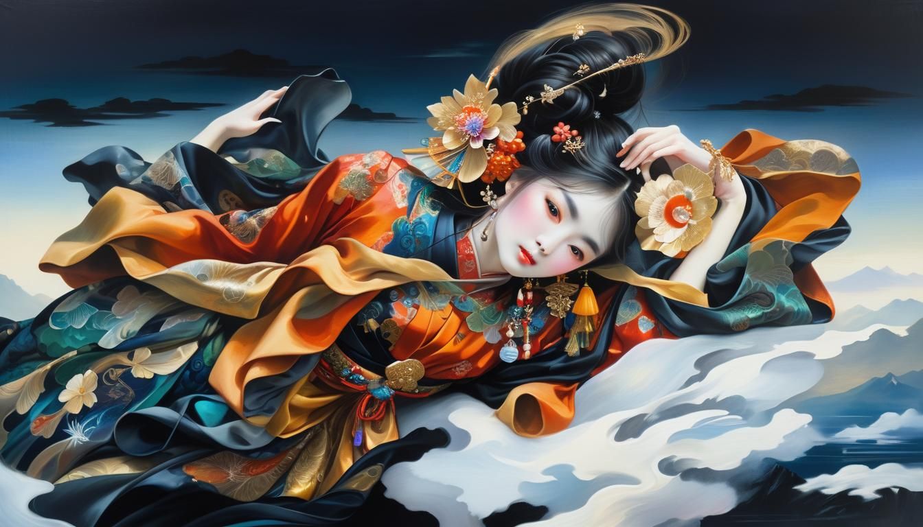 Seductress in Mystical Landscape: Fantasy Oil Painting