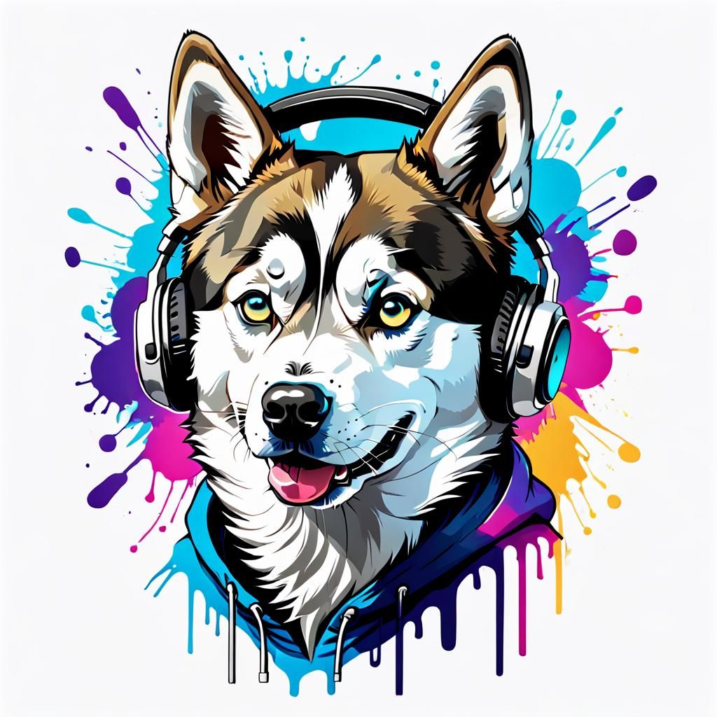 Hip-Hop Husky: Vector Splash Art Design