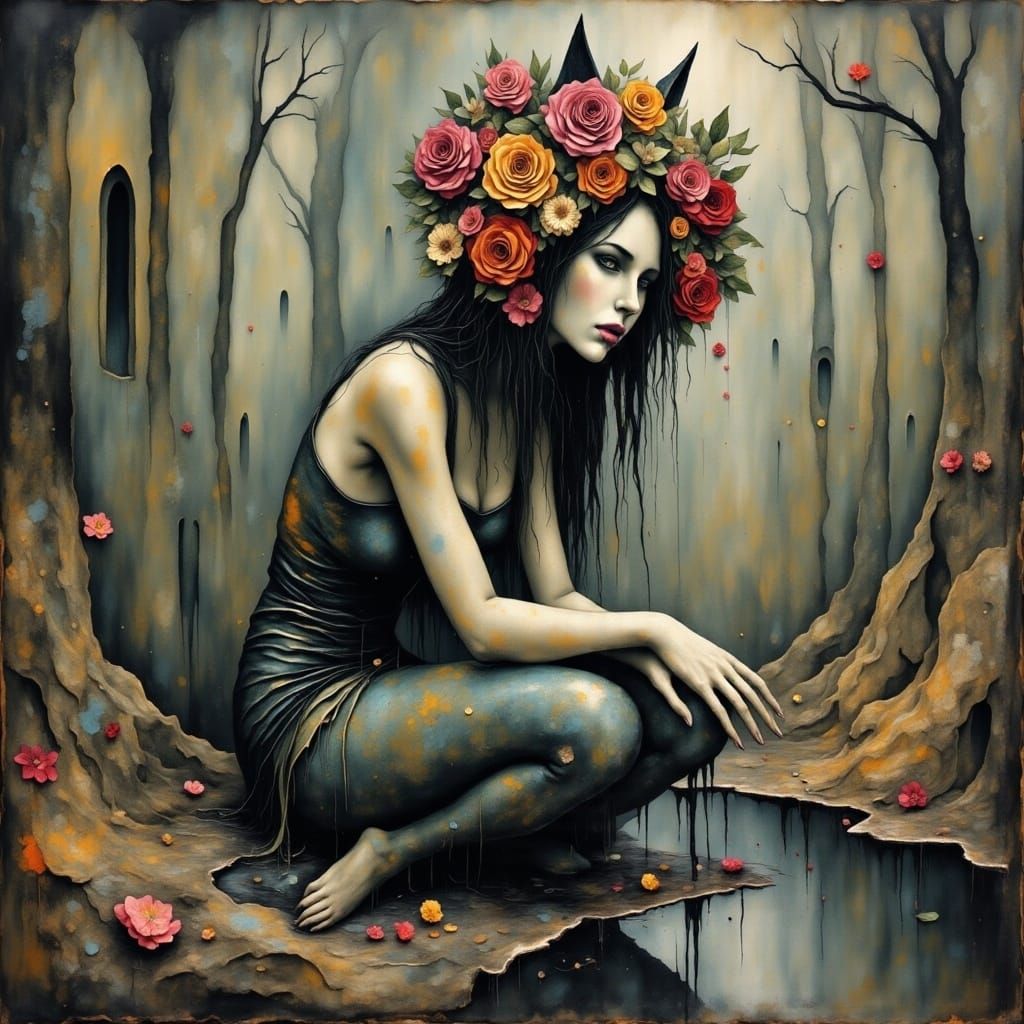 Queen of Grief in Surreal Cinematic Style