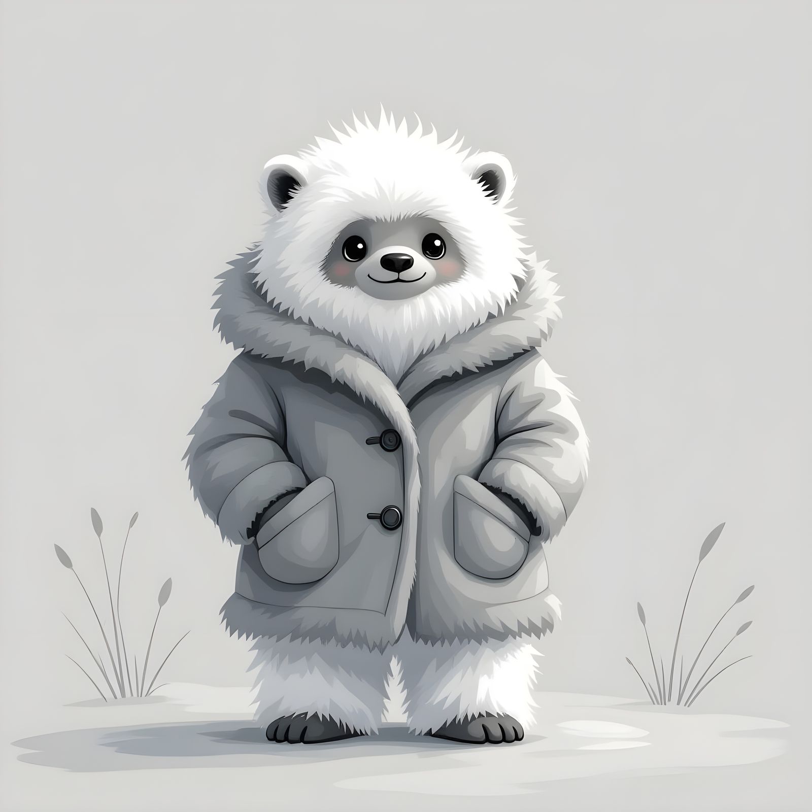 Detailed Miniature Grayscale Drawing of a Cute Yeti