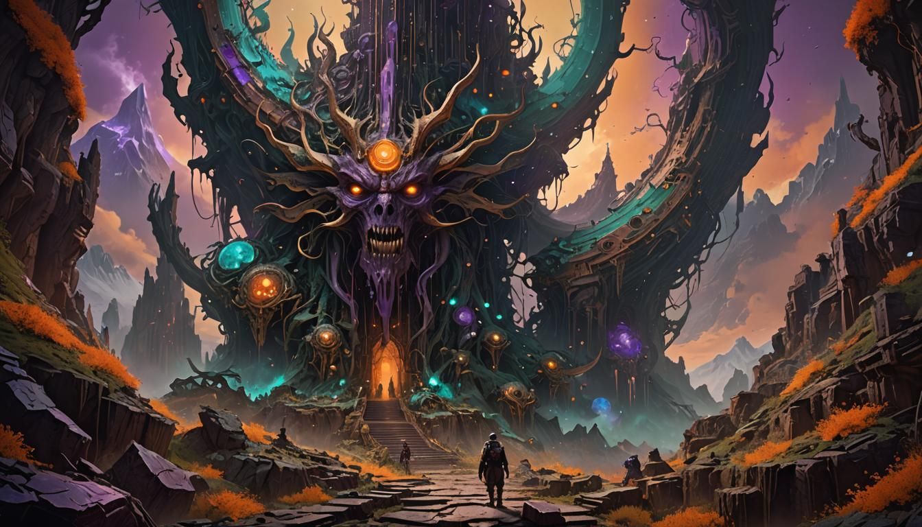 Cosmic Horror Mountain in Dark Fantasy Style