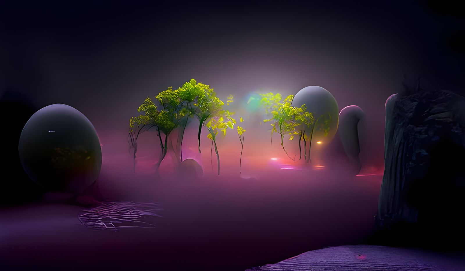 Serene Fairy Forest with Alien Trees in Digital Art