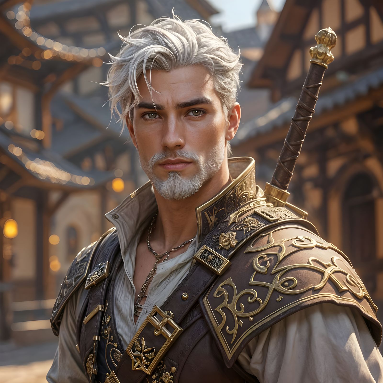 Fantasy Swordsman Portrait in Art Nouveau Style