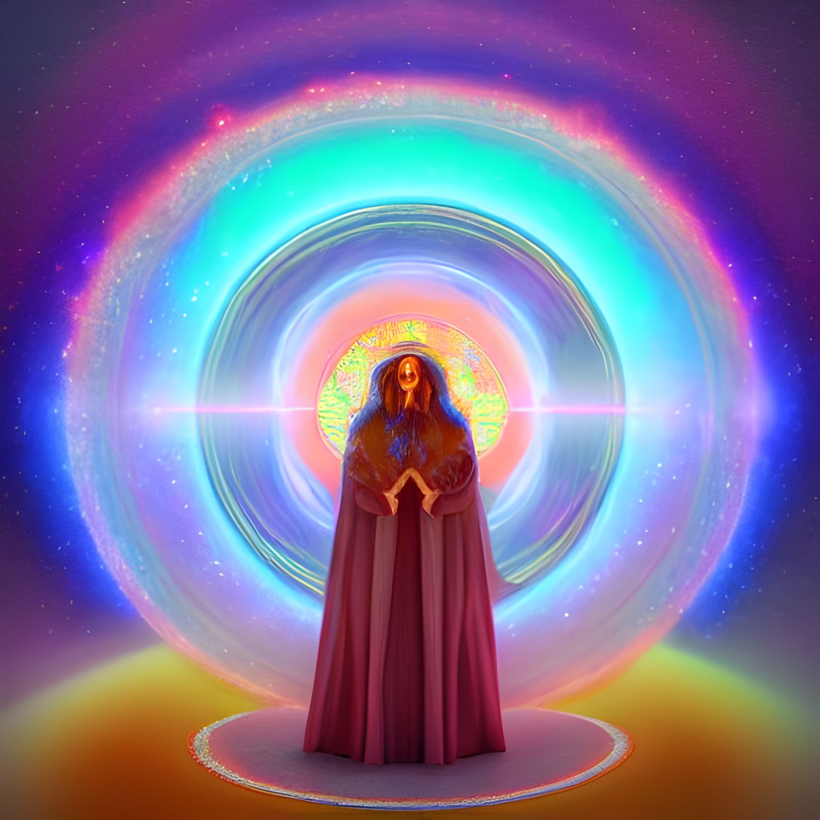 Wizard with Rainbow Orbs in Astral Illustration